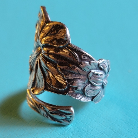 Antique Vintage Sterling Silver Daffodil Spoon Ring - Picture 8 of 14